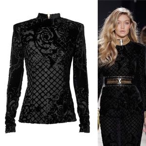 NWT Balmain X H&M black velvet structured top